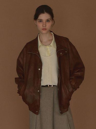 Eco Leather Bomber Jacket [Brown] - SIEERING - Modalova