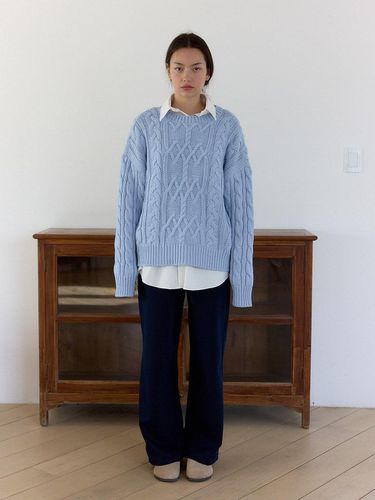 Oversized cotton cable knit sweater_lightblue - cttn - Modalova