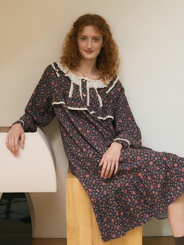 Dear Long-Sleeved dress Navy - ULLALA PAJAMAS - Modalova