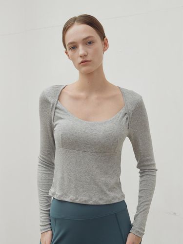 High Low Ribbed Long Sleeve T-Shirt_Melange Gray - REINAMORA - Modalova