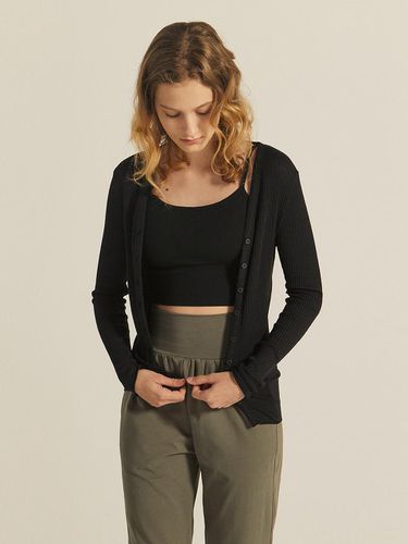 Cosy Ribbed V-neck Cardigan_black - REINAMORA - Modalova