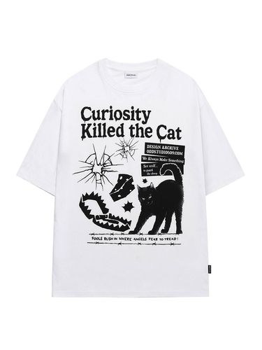 Kitchen Cat Graphic Oversized Fit T-shirt - WHITE - ODD STUDIO - Modalova