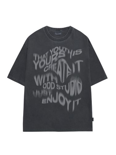 Wave Lettering Pigment Oversized Fit T-shirt - CHA - ODD STUDIO - Modalova