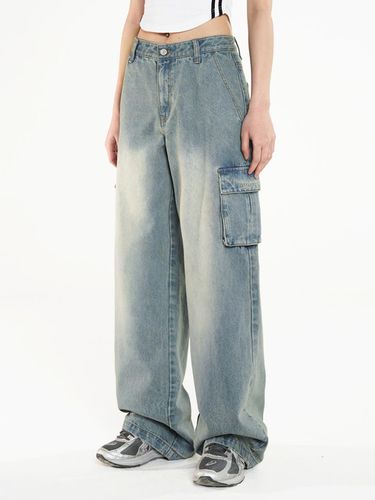 Sandwashing Cargo Wide Denim Pants - LIGHT BLUE - ODD STUDIO - Modalova