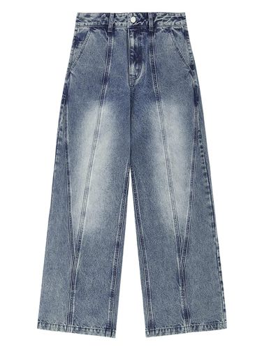 Diagonal slit wide denim pants - BLUE - ODD STUDIO - Modalova