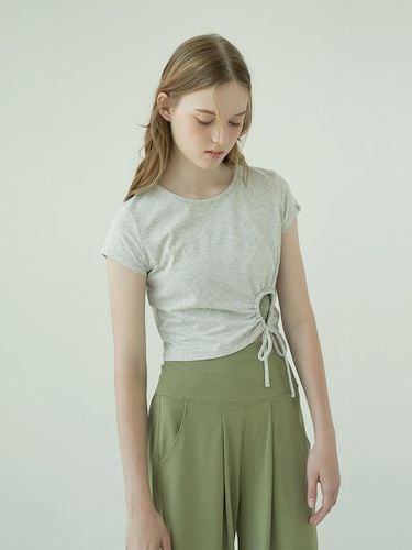 Cut-out Front Short Sleeve T-shirt_Melange Gray - REINAMORA - Modalova