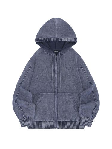 Pigment Washing Knitwear Hooded Zip-Up - NAVY - ODD STUDIO - Modalova