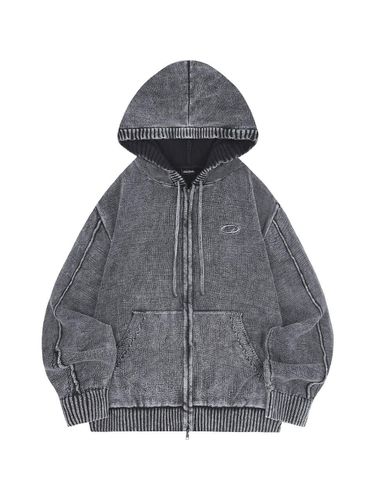 Pigment Washing Knitwear Hooded Zip-Up - CHARCOAL - ODD STUDIO - Modalova