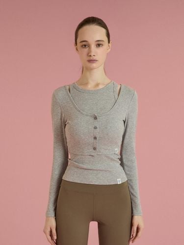 Fine Ribbed Cropped Cardigan_Melange Gray - REINAMORA - Modalova