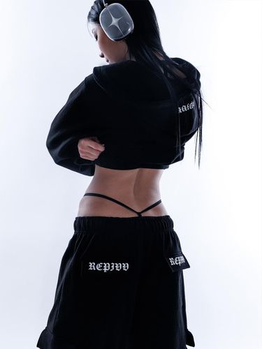 Distressed Logo Cargo Jogger Pants (Black) - repivv - Modalova