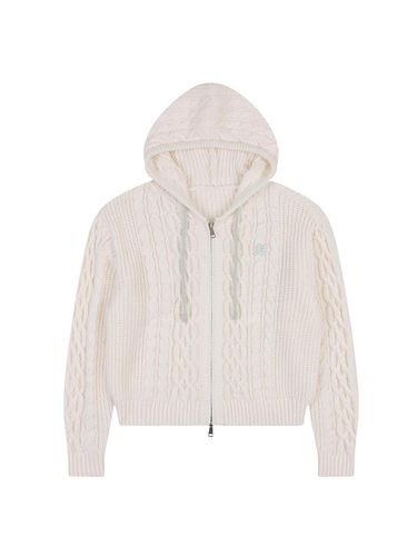 Hooded cable cardigan [IVORY] - DELICCENT - Modalova