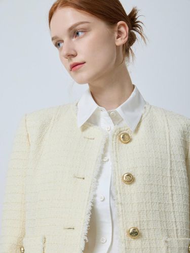 Collarless Round Neck Tweed Jacket CR_C243MSF002 - CC collect - Modalova