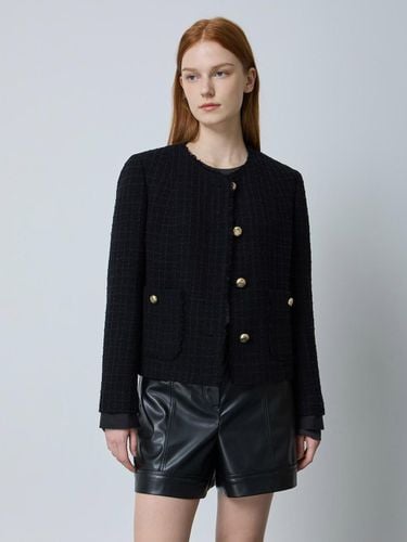 Collarless Round Neck Tweed Jacket BK_C243MSF002 - CC collect - Modalova