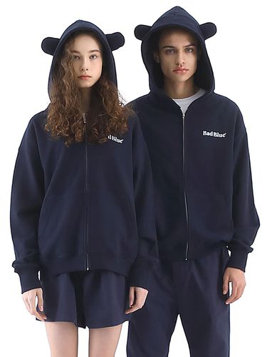 Bear Ear Zipup Hoodie Navy - BadBlue - Modalova