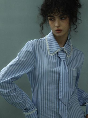 Stripe Lace Tie Shirt Blue - BadBlue - Modalova