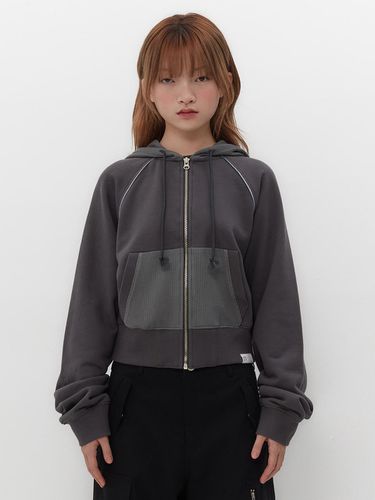 WAFFLE MIXED HOOD ZIP UP [CHARCOAL] - TUOMIO - Modalova