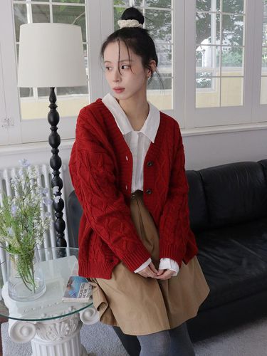 KITTEN CABLE CARDIGAN_3COLORS_RED - HAINT - Modalova