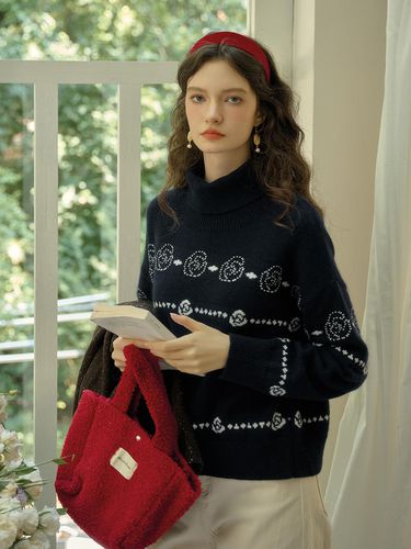 SR_Turtleneck rose jacquard knit sweater - Simple Retro - Modalova