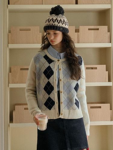 SR_Rhombic jacquard wool cardigan - Simple Retro - Modalova