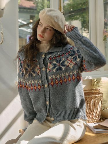 SR_Fair isle wool gray knit cardigan - Simple Retro - Modalova