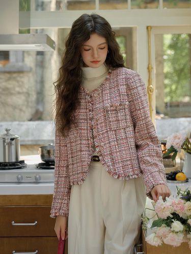 SR_Cropped wool pink tweed jacket - Simple Retro - Modalova