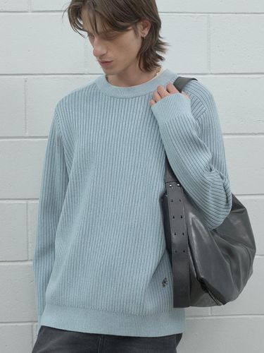 TWO TONE RIBBED CREW NECK KNIT SBL - TMAKER - Modalova