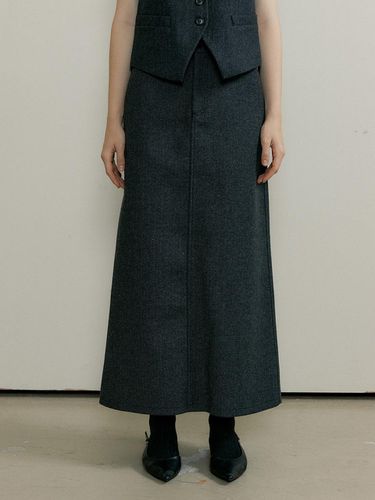 WOOL HERRINGBONE LONG SKIRT - Charcoal - THE PENNY - Modalova