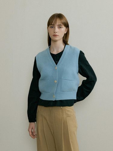 WOOL V NECK KNIT VEST - Sky blue - THE PENNY - Modalova