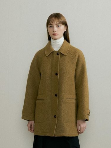 ALPACA BOUCLE HALF ZIPUP COAT - Khaki Beige - THE PENNY - Modalova