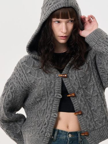 Bulky wool cable hooded cardigan [GREY] / WBD4L045 - GENERAL IDEA - Modalova