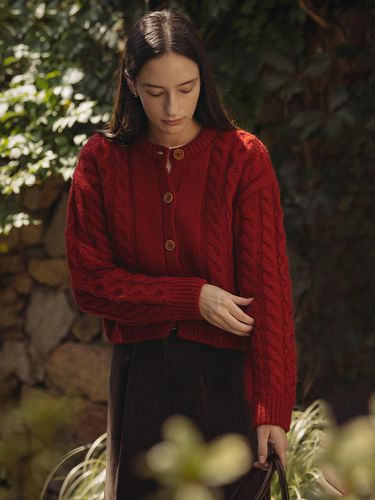 Brown button twist knit cardigan_Red - KNOWN BETTER - Modalova