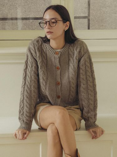 Brown button twist knit cardigan_Gray - KNOWN BETTER - Modalova