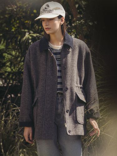 Corduroy contrast collar half length coat_Charcoal - KNOWN BETTER - Modalova