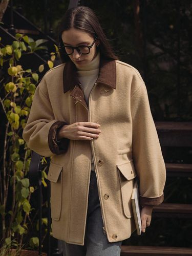 Corduroy contrast collar half length coat_Beige - KNOWN BETTER - Modalova