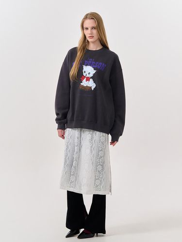 Kitten Oversized Fit Napping Sweatshirt [CHARCOAL] - GENERAL IDEA - Modalova