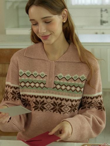 Snowflake Jacquard Collar Wool Knit - Pink - NONLOCAL - Modalova