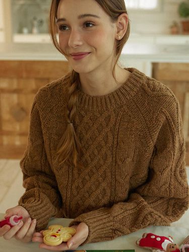 Mixed Cable Shetland Wool Knit - Camel - NONLOCAL - Modalova