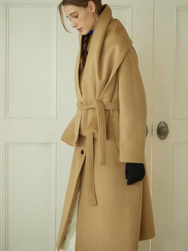 Muffler Belted Wool Long Coat - Camel - NONLOCAL - Modalova