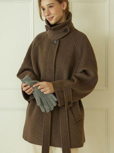 Raglan Belted Wool Half Coat - Brown - NONLOCAL - Modalova