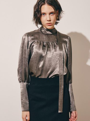 Tie Strap Glossy Blouse_Glitter Gray - MIbyY - Modalova