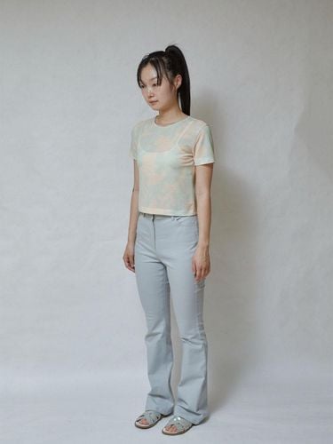 Boots cut cotton pants - Grayish Blue - rysm - Modalova