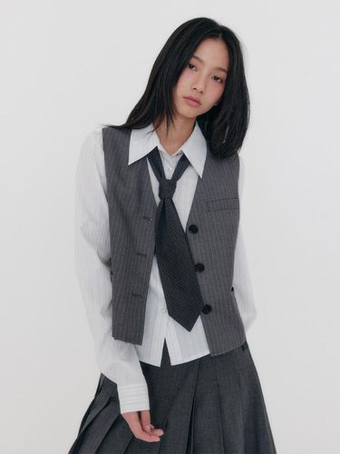 Pinstripe Tailoring Vest _ Melange Grey - zeezeezee - Modalova