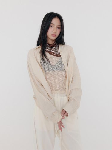 Oversized Check Shirt _ Light Beige - zeezeezee - Modalova