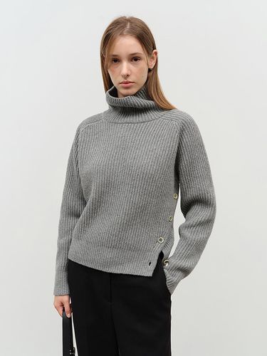 Unisex Buttoned Turtleneck Sweater - Melange Grey - Dunst for WOMEN - Modalova