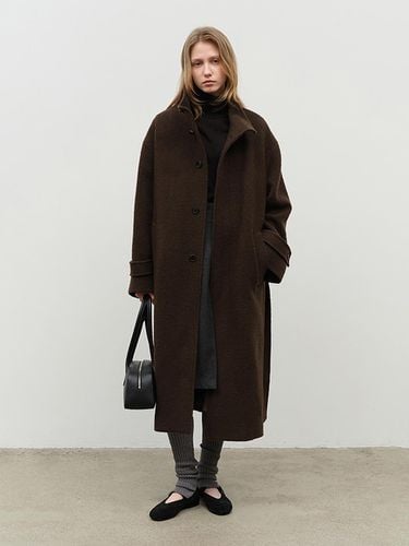 Unisex Stand Collared Wool Coat - Dark Brown - Dunst for WOMEN - Modalova