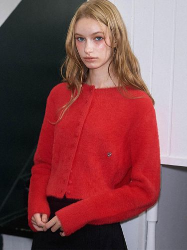 Fur Round Cardigan [Rose Red] - Rosefrantz - Modalova