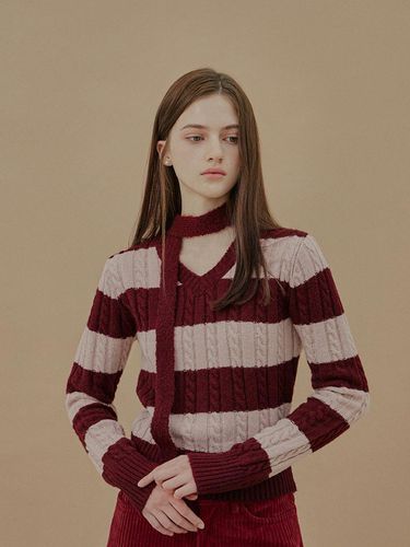 Mellen Stripe V-neck Tie Knitwear - TWEE - Modalova