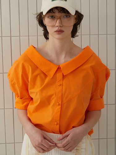 Wide V Neck Collar Cotton Blouse_Orange - Iannmore - Modalova