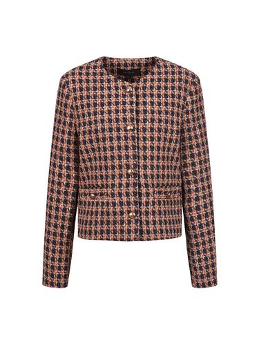 No Collar Round Neck Checkered Tweed Jacket_DW4WJ1 - COIINCOS - Modalova