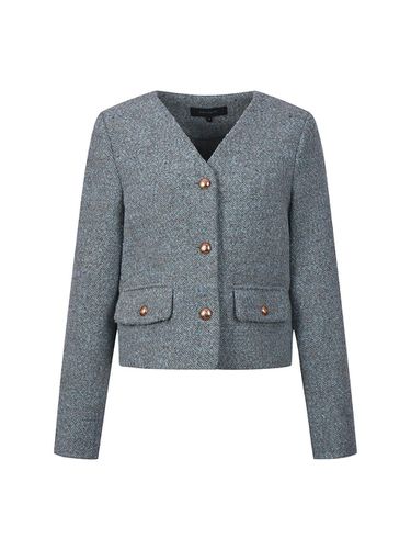 No Collar V-neck Tweed Jacket_DW4WJ102 - COIINCOS - Modalova